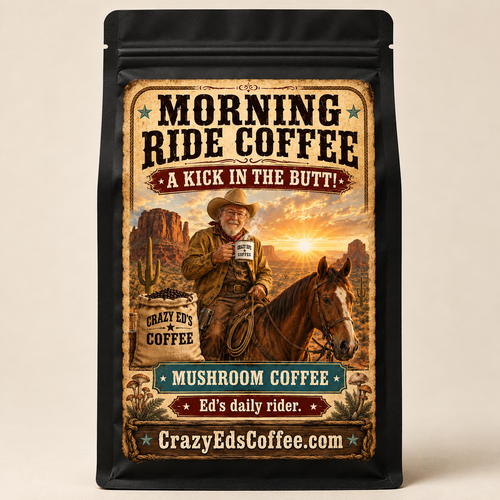 Morning Ride Mushroom Coffee bag — packaging mockup